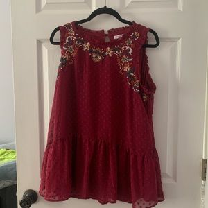 Xhilaration 1X Magenta Shirt with Embroidery